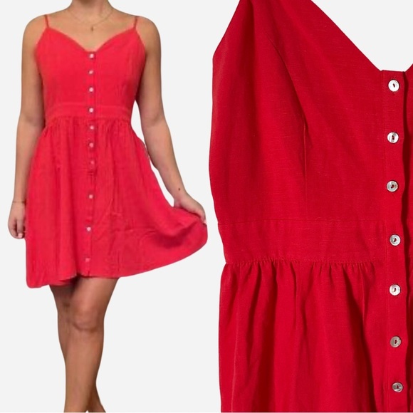 NWT | Molly Bracken Mini Dress | Front Buttons | Red | Tie Back | Woven | Small - Picture 1 of 16